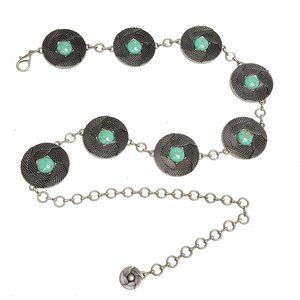 Special Priced: Round concho Chain belt with turquoise stone(Antique Silver)